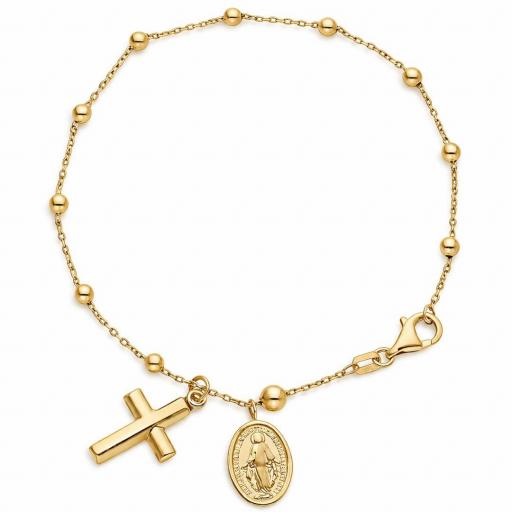 Pulsera Oro 18k Cruz y Medalla Milagrosa – Regalo Especial con Significado [0]
