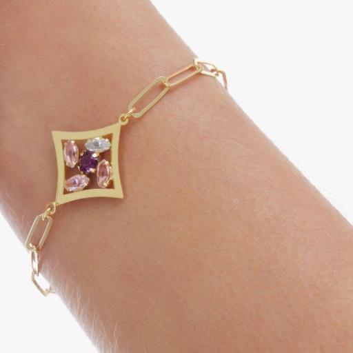 Pulsera Paris Rombo Cristal en Plata de Ley Bañada en Oro 18kt [1]