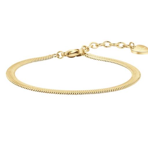 Pulsera Plana de Acero Estilo Serpiente con Alargador – Acabado Dorado