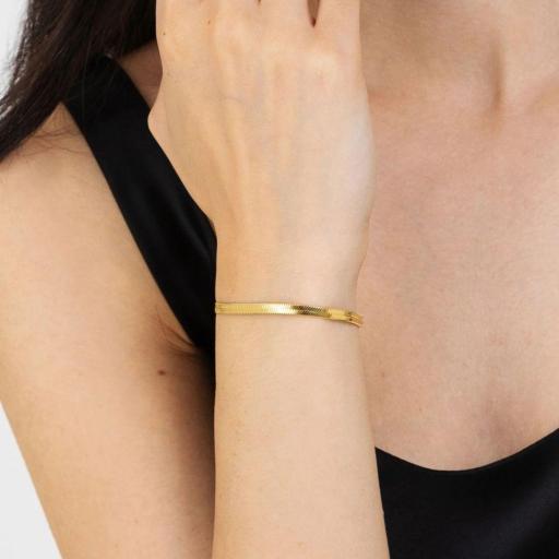 Pulsera Plana de Acero Estilo Serpiente con Alargador – Acabado Dorado [1]