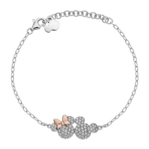 Pulsera Plata de Ley 925 Disney Mickey y Minnie con Circonitas y Lacito en Oro Rosa – Disney
