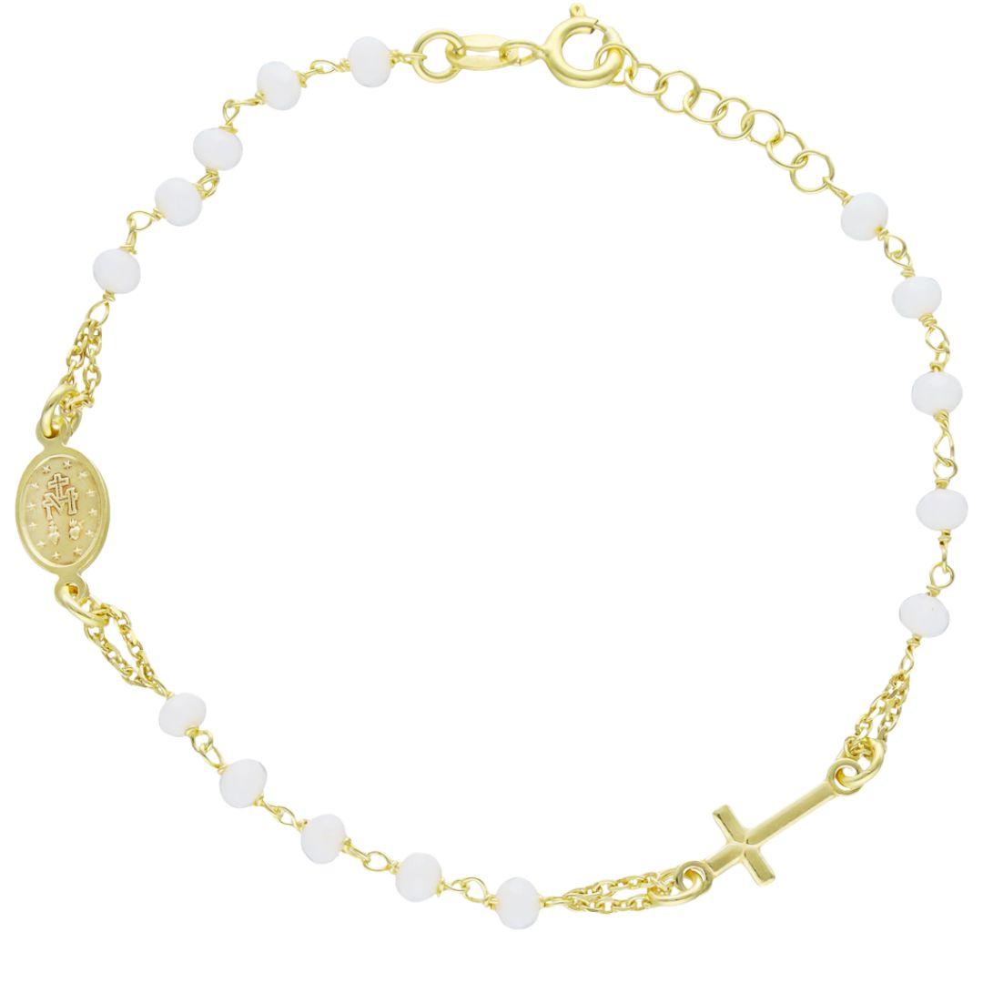 Pulsera Rosario Plata Dorada con Cruz y Medalla Milagrosa