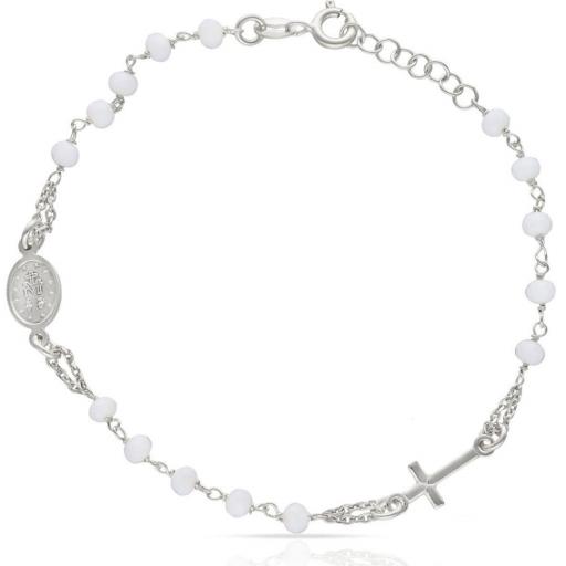 Pulsera Rosario Plata con Cruz y Medalla Milagrosa [1]