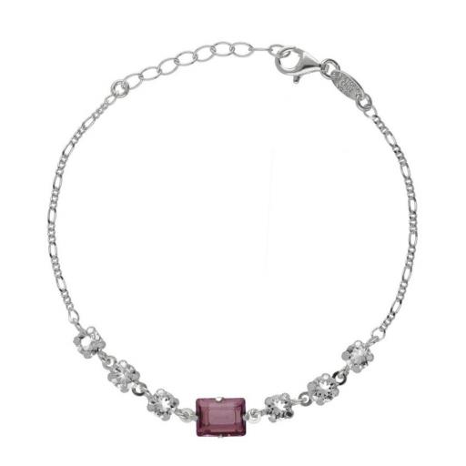 Pulsera Serenity Rectángulo Rosa en Plata bañada en Rodio – Elegancia en Tono Pastel [0]