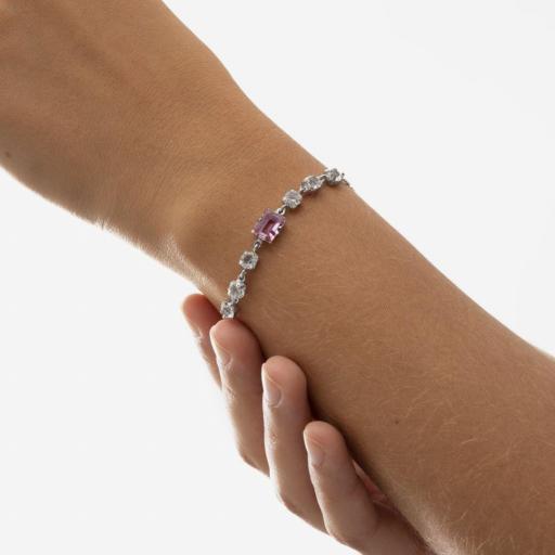 Pulsera Serenity Rectángulo Rosa en Plata bañada en Rodio – Elegancia en Tono Pastel [1]