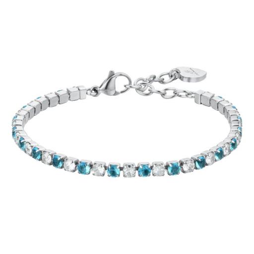 Pulsera Tenis Mujer en Acero Inoxidable con Cristales Azules y Blancos 