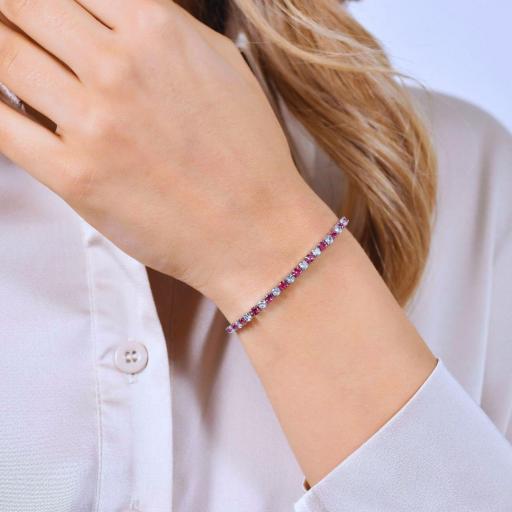 Pulsera Tipo Tenis Mujer en Acero Inoxidable con Cristales Blanco y Rojo – Elegante y Fina [1]