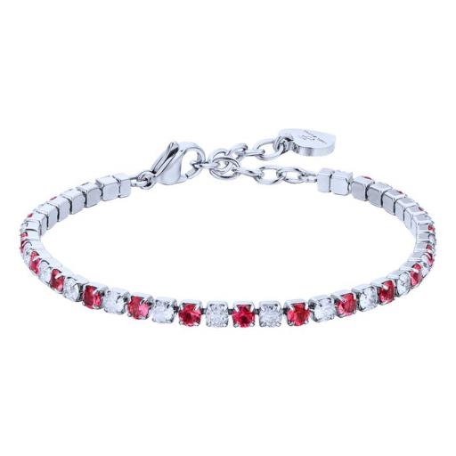 Pulsera Tipo Tenis Mujer en Acero Inoxidable con Cristales Blanco y Rojo – Elegante y Fina