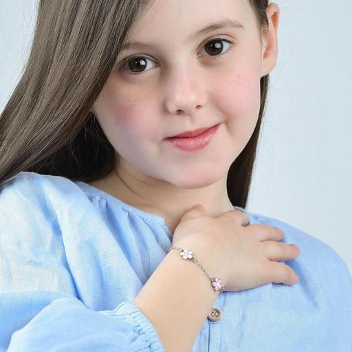 Pulsera para niña con flores rosas en acero – resistente, antialérgica y asequible [1]