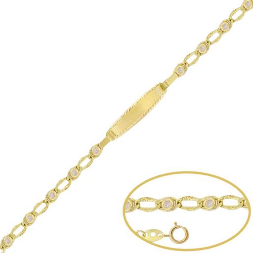 Pulsera con circonitas para bebe con placa de oro 18k 12 cm ideal como regalo