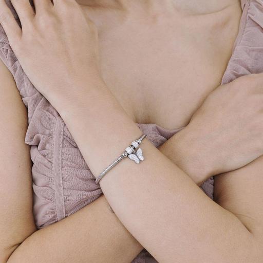 Pulsera de Acero con Mariposa Central y Cristales Blancos – Cola de Topo con Alargador [1]