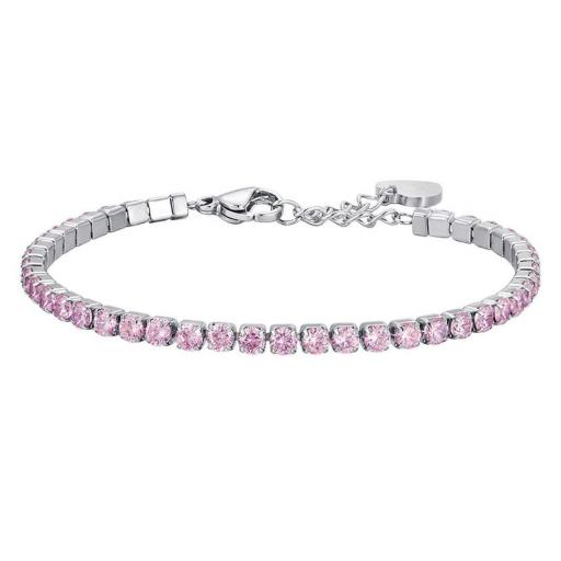 Pulsera de Acero para Mujer Tipo Tenis con Cristales Rosa 