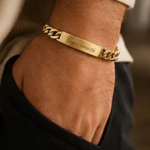 Pulsera de Hombre en Oro Amarillo 18K – Tipo Esclava con Cadena Barbada y Placa Fundida [1]