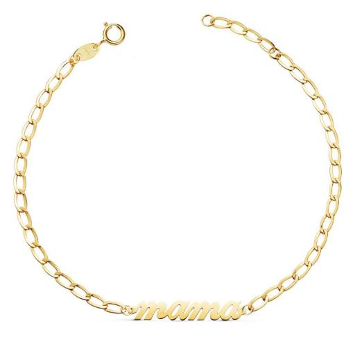 Pulsera de Oro Amarillo 18K – Cadena Bilbao 2.5 mm, “Mamá” – Largo 20 cm