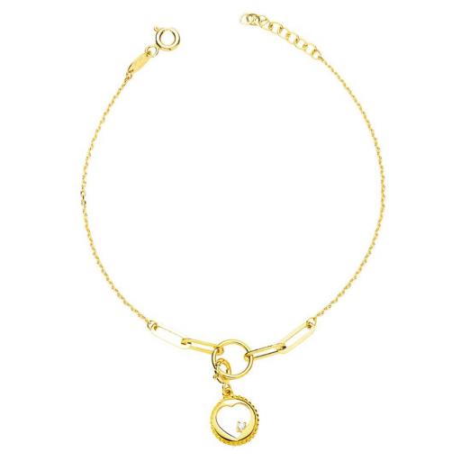 Pulsera de Oro Amarillo 18K con Eslabón y Cadena Forzada – Motivo Corazón