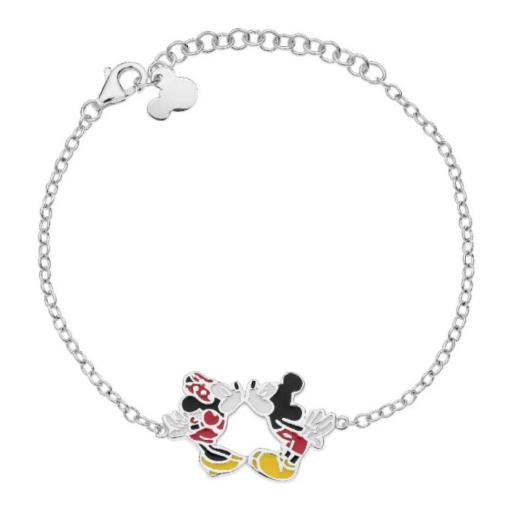 Pulsera de Plata Mickey y Minnie Disney - Diseño Romántico de Beso