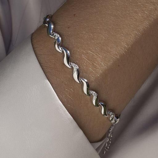 Pulsera de Plata con Circonitas y Eslabones Curvos – Elegancia Femenina y Diseño Sofisticado [2]