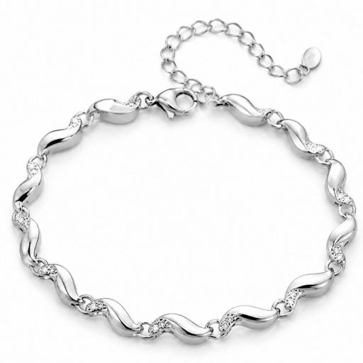 Pulsera de Plata con Circonitas y Eslabones Curvos – Elegancia Femenina y Diseño Sofisticado [0]