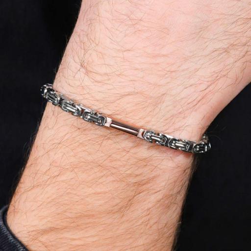 Pulsera de eslabon de acero inoxidable plateada y oro rosado [1]
