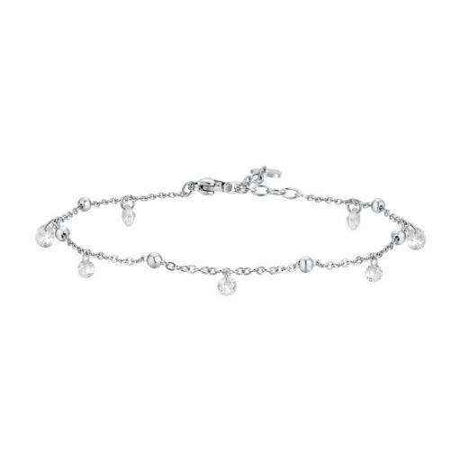 Pulsera de cadena plateada con bolas y cristales colgantes – delicada y con brillo sutil