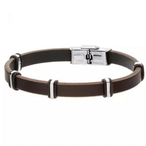 Pulsera de cuero marrón para hombre, adornos minimalistas de acero