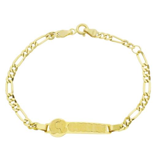 Pulsera de eslabón 3x1 en oro amarillo 18k de bebé con elefante 15,50 cm