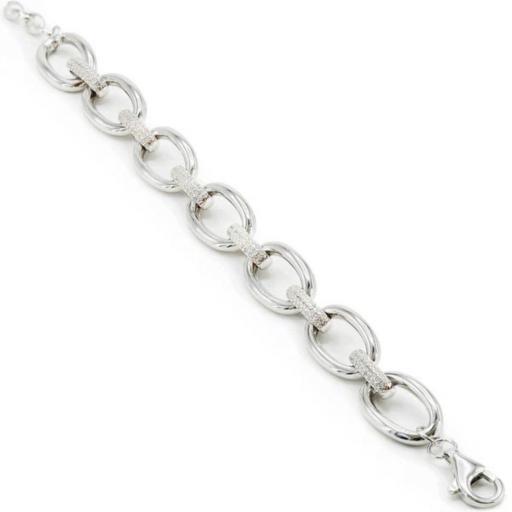 Pulsera de eslabones ovalados con circonitas en plata 925 – elegancia moderna [0]