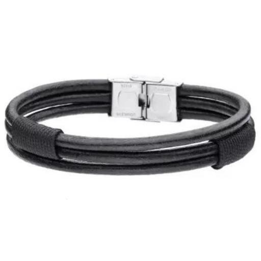 Pulsera de hombre boho de cuero con algodon negro