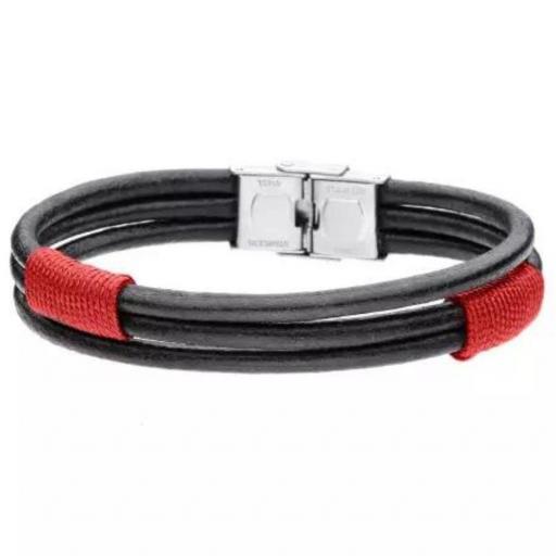 Pulsera de hombre boho de cuero con algodon rojo