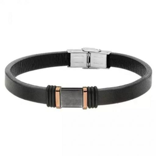 Pulsera de hombre de cuero negro con adornos de acero modelo 660