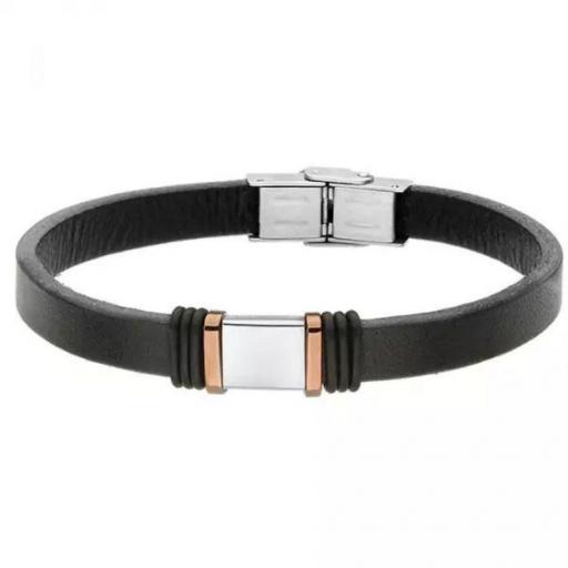  Próximamente Pulsera de hombre de cuero negro con adornos de acero modelo 664