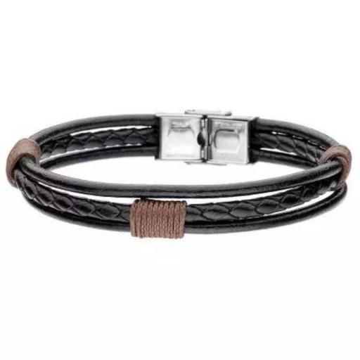 Pulsera combinada de hombre de piel negra con cordón marrón