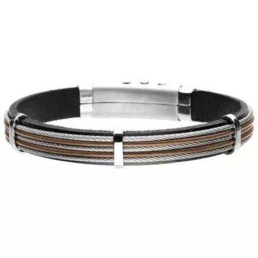 Pulsera de hombre marrón con alambre de acero inoxidable