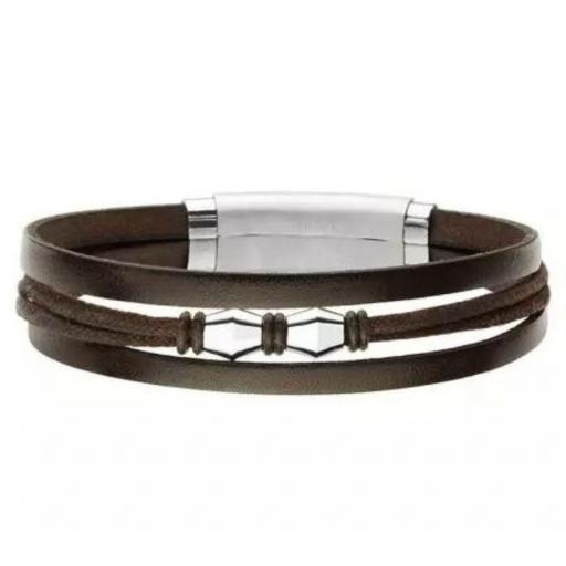 Pulsera de hombre marrón de cuero y cordón natural