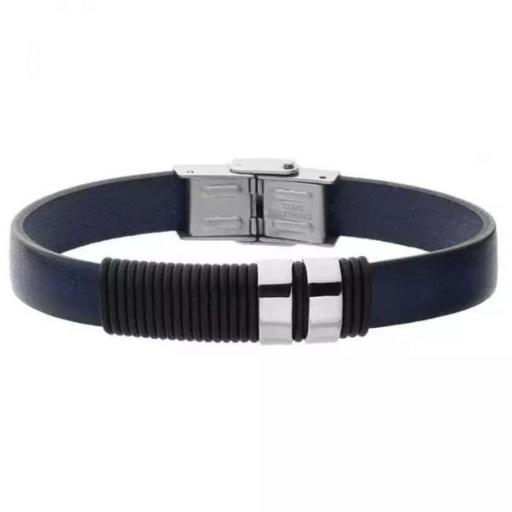 Pulsera de hombre elaborada en cuero natural azul modelo 378