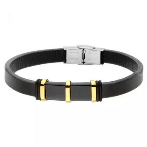 Pulsera de hombre negra con elementos dorados