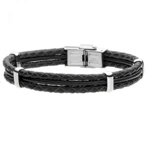 Pulsera de hombre negra fabricada en cuero natural