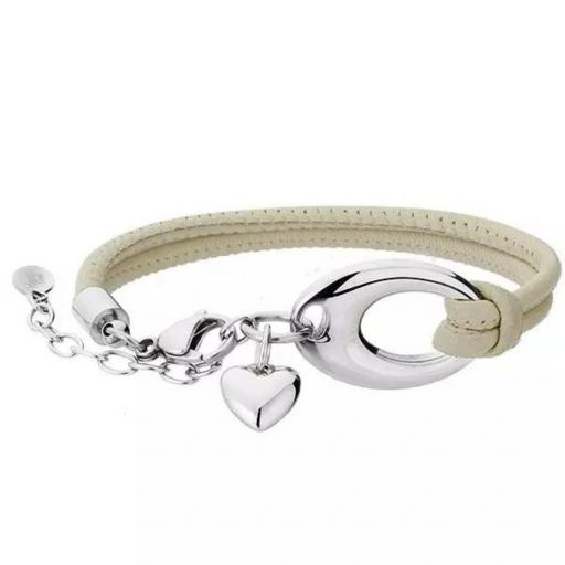 Pulsera de mujer de piel en tono beige con corazón