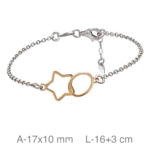 Pulsera de plata bicolor fina en forma estrella y circulo [0]