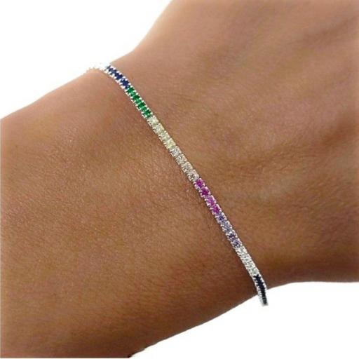 Pulsera de plata con circonitas de colores incrustadas en una sola línea  [1]