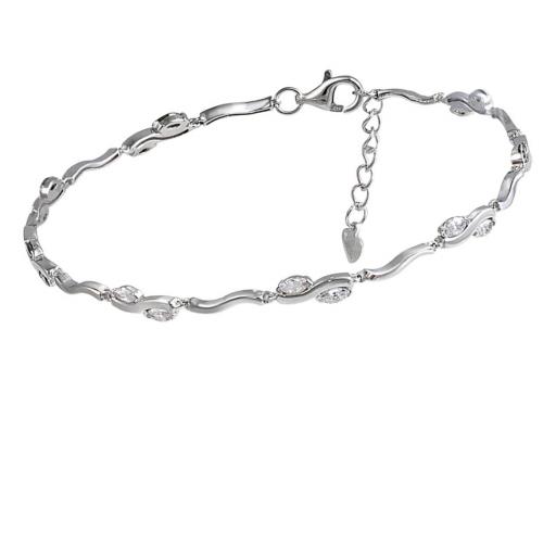 Pulsera de plata curvada lisa eslabón con circonitas