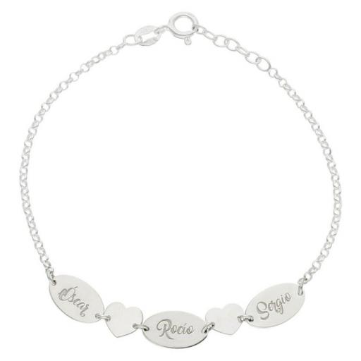 Pulsera de plata de primera ley personalizada con chapas - nombres con corazones