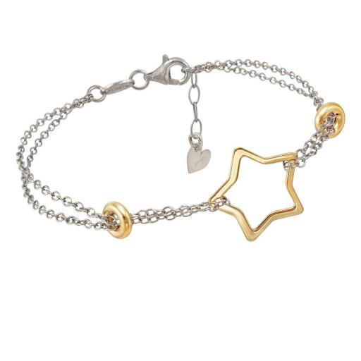 Pulsera de plata doble cadena bicolor fina estrella [0]