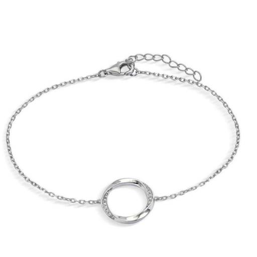 Pulsera de plata fina con colgante de círculo entrelazado con circonitas 195101