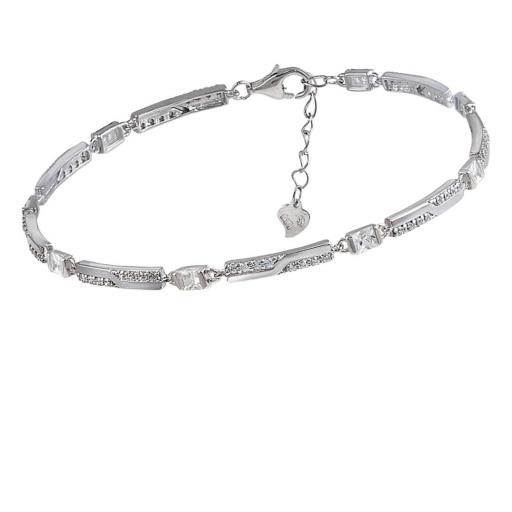 Pulsera de plata lisa eslabón con circonitas