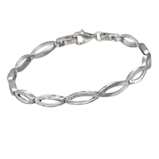 Pulsera de plata satinada y lisa eslabón hueca con circonitas