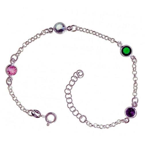 Pulsera de plata y circonitas de colores con cadena de rolo