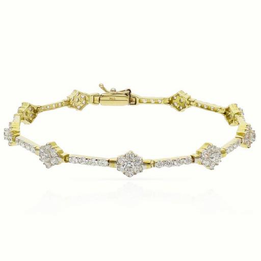 Pulsera en oro amarillo de 18k con rosetones de circonitas blancas