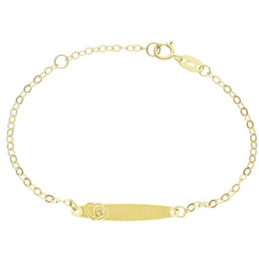 Pulsera en oro amarillo 18k de bebés Corazones 14 cm