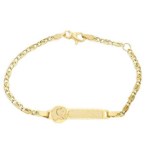 Pulsera en oro amarillo 18k de bebé con elefante 15,50 cm